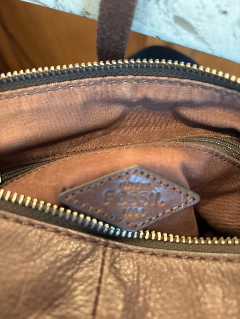 Fossil Dawson Rich Brown Leather Crossbody Handbag